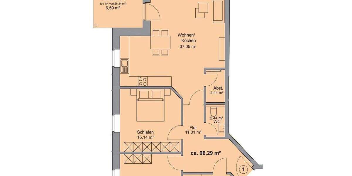 Etagenwohnung Westerkappeln - 3 Zimmer, 96 m&sup2;, 1.200&euro; | Angebot:24219669