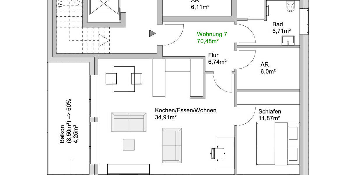 Etagenwohnung Osnabrück Voxtrup - 2 Zimmer, 68 m&sup2;, 285.249&euro; | Angebot:24046124
