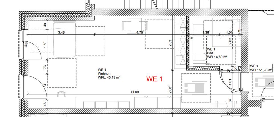 Etagenwohnung Osnabrück Eversburg - 1 Zimmer, 52 m&sup2;, 980&euro; | Angebot:25415008