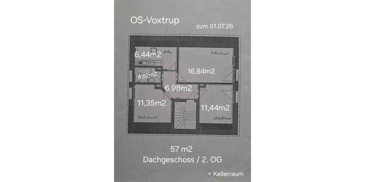 Dachgeschoßwohnung Osnabrück Gretesch - 3 Zimmer, 57 m&sup2;, 450&euro; | Angebot:26236416