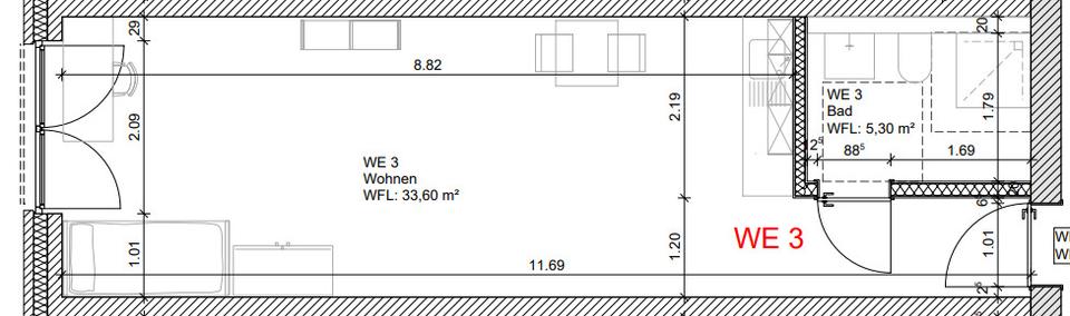 Etagenwohnung Osnabrück Eversburg - 1 Zimmer, 39 m&sup2;, 805&euro; | Angebot:25414717