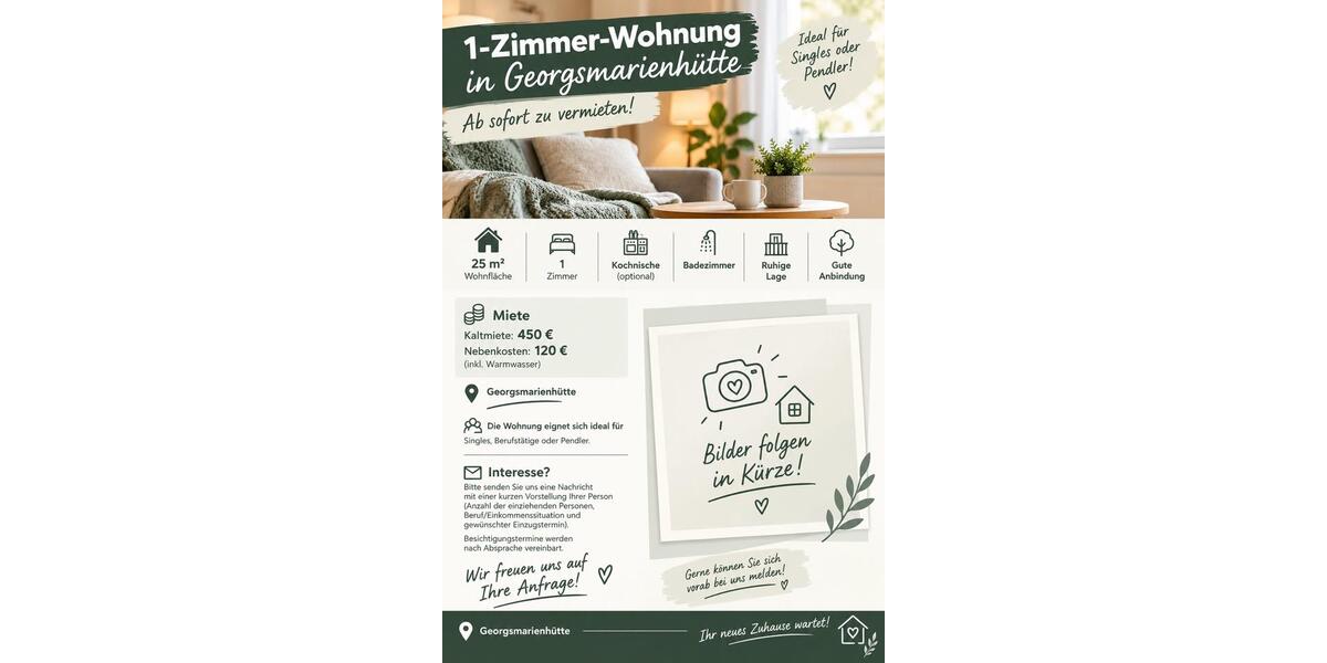 Erdgeschoßwohnung Osnabrück Fledder - 1 Zimmer, 71 m&sup2;, 700&euro; | Angebot:27589087