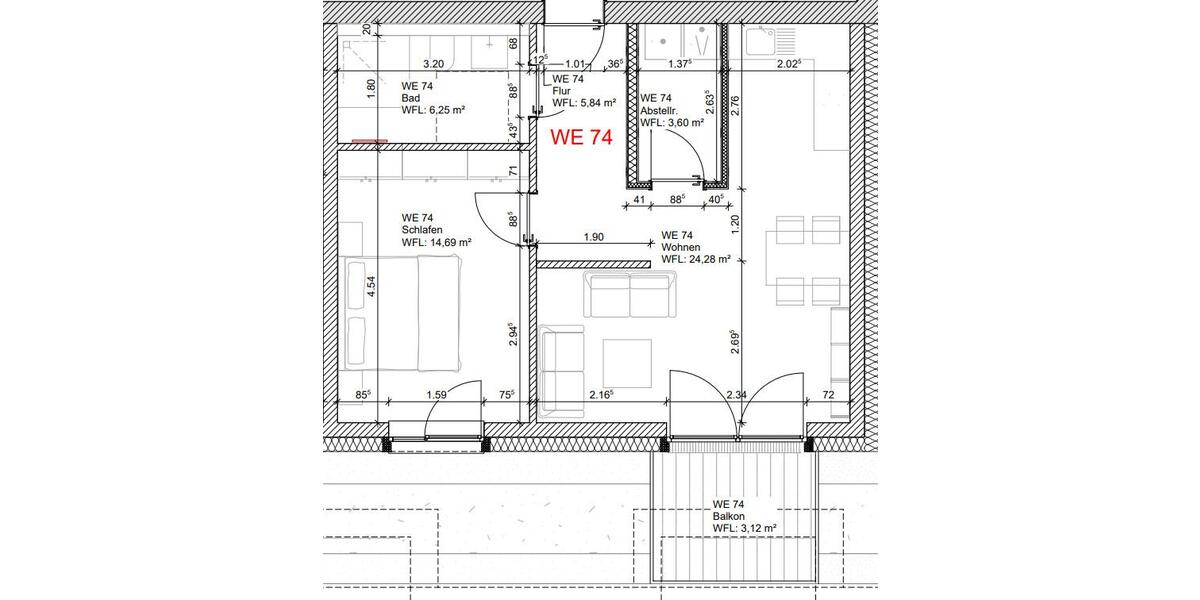 Etagenwohnung Osnabrück Eversburg - 2 Zimmer, 58 m&sup2;, 925&euro; | Angebot:26645680
