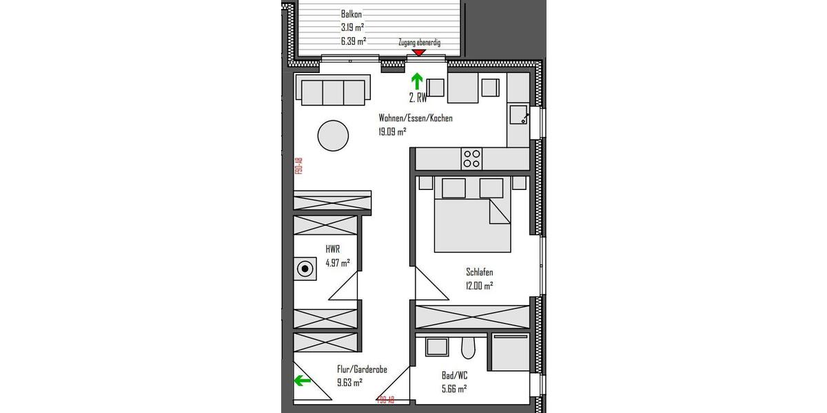 Etagenwohnung Osnabrück Gretesch - 2 Zimmer, 55 m&sup2;, 899&euro; | Angebot:25149857