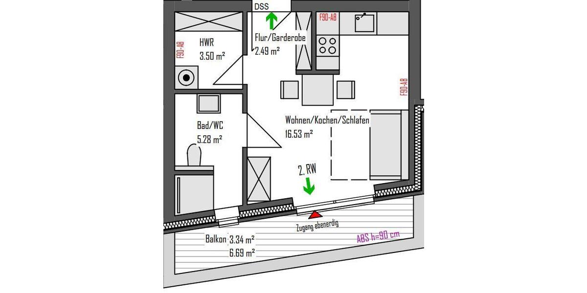 Dachgeschoßwohnung Osnabrück Gretesch - 1 Zimmer, 31 m&sup2;, 549&euro; | Angebot:24602383