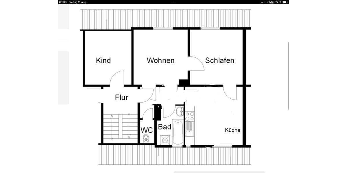 Dachgeschoßwohnung Osnabrück Fledder - 3 Zimmer, 59 m&sup2;, 632&euro; | Angebot:25425002