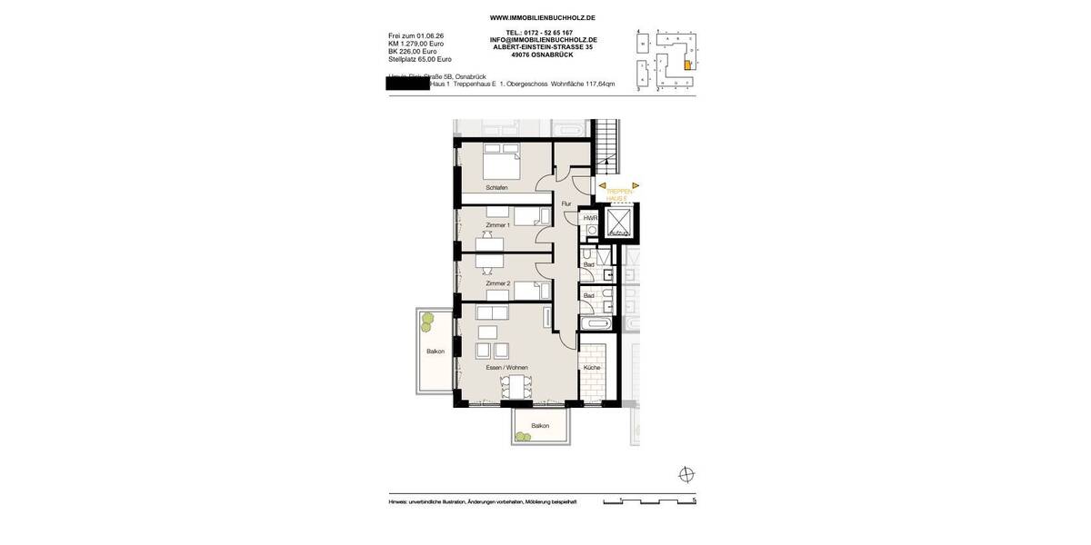Etagenwohnung Osnabrück Westerberg - 4 Zimmer, 117 m&sup2;, 1.279&euro; | Angebot:26247496