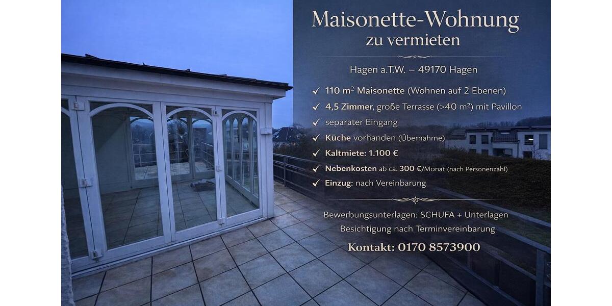 Maisonettenwohnung Hagen am Teutoburger Wald - 4.5 Zimmer, 110 m&sup2;, 1.100&euro; | Angebot:24573026