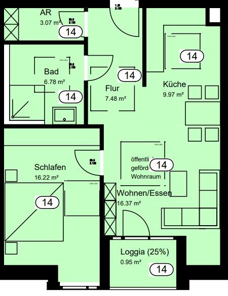 Etagenwohnung Recke - 2 Zimmer, 61 m&sup2;, 366&euro; | Angebot:25917225