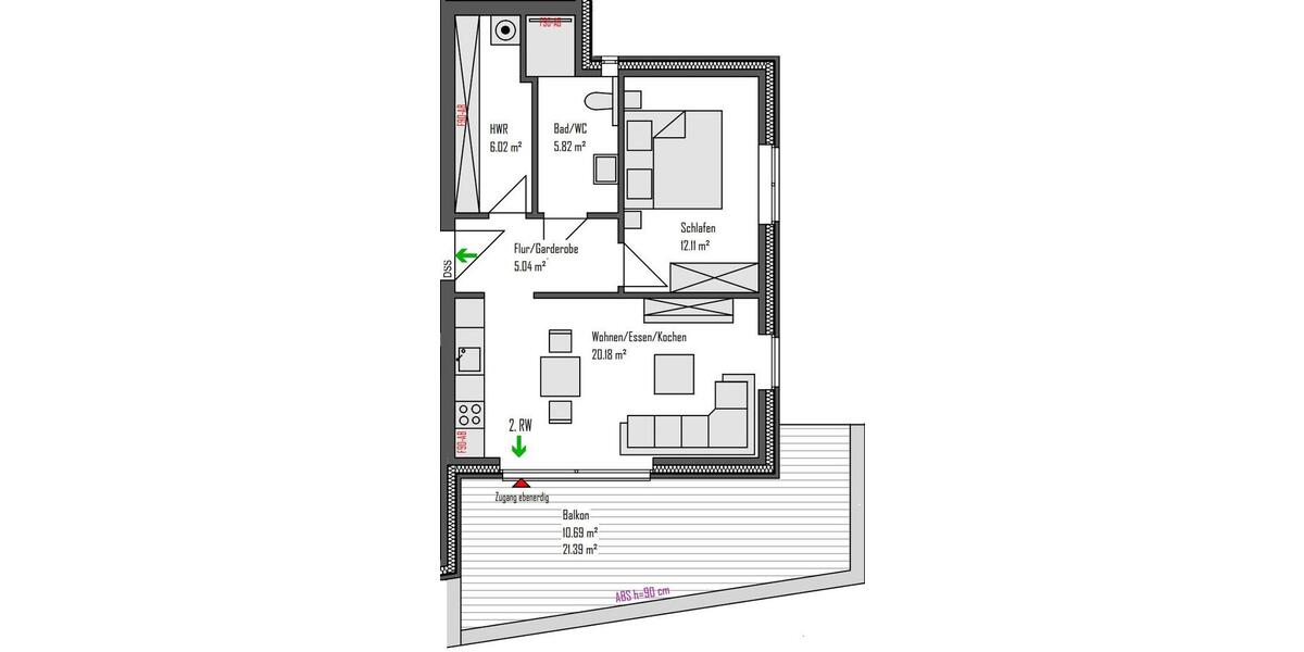 Dachgeschoßwohnung Osnabrück Gretesch - 2 Zimmer, 60 m&sup2;, 979&euro; | Angebot:26003293