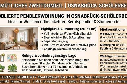 Wohnung Osnabrück Nahne - 1 Zimmer, 35 m&sup2;, 575&euro; | Angebot:27620441