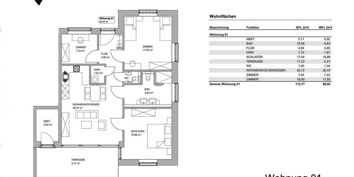 Etagenwohnung Hilter - 4 Zimmer, 100 m&sup2;, 352.000&euro; | Angebot:26037060
