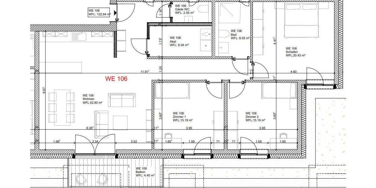 Etagenwohnung Osnabrück Innenstadt - 4 Zimmer, 122 m&sup2;, 1.840&euro; | Angebot:26933628