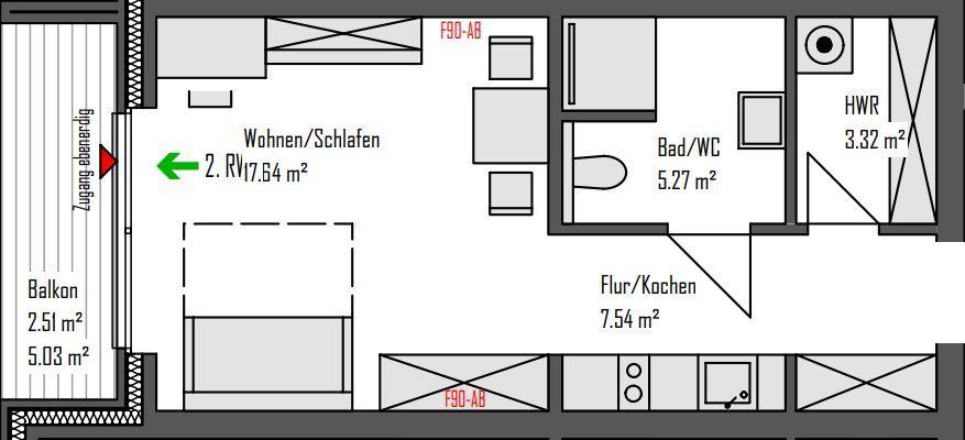 Etagenwohnung Osnabrück Gretesch - 1 Zimmer, 36 m&sup2;, 625&euro; | Angebot:24571794