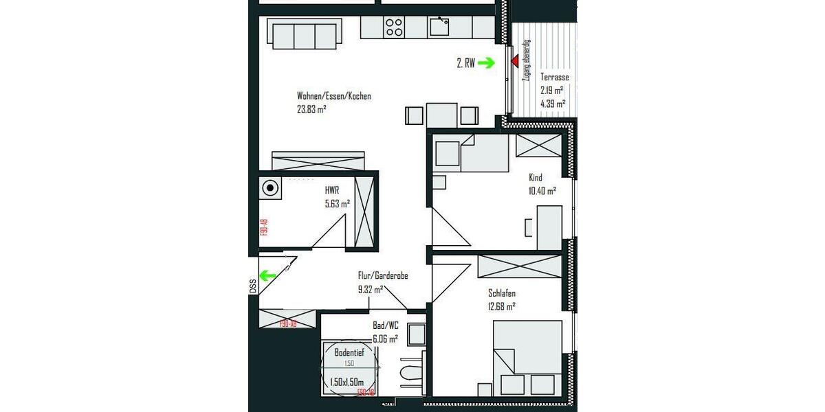 Erdgeschoßwohnung Osnabrück Gretesch - 3 Zimmer, 70 m&sup2;, 1.129&euro; | Angebot:25149856