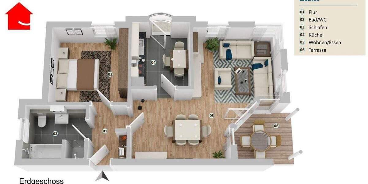 Etagenwohnung Ibbenbüren Stadt - 2 Zimmer, 66 m&sup2;, 225.000&euro; | Angebot:25191063