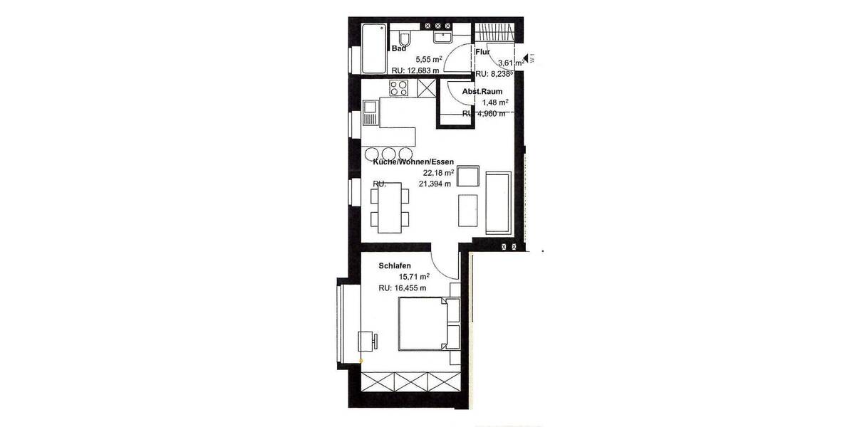 Etagenwohnung Osnabrück Innenstadt - 2 Zimmer, 48 m&sup2;, 620&euro; | Angebot:26875372