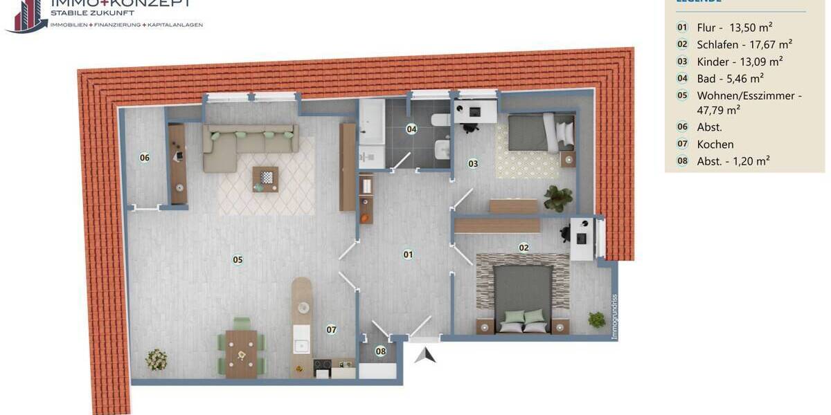 Etagenwohnung Osnabrück Eversburg - 3 Zimmer, 95 m&sup2;, 299.000&euro; | Angebot:26388337