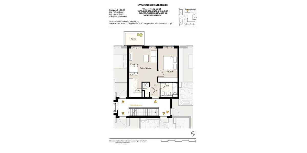 Etagenwohnung Osnabrück Westerberg - 2 Zimmer, 51 m&sup2;, 735&euro; | Angebot:26093507