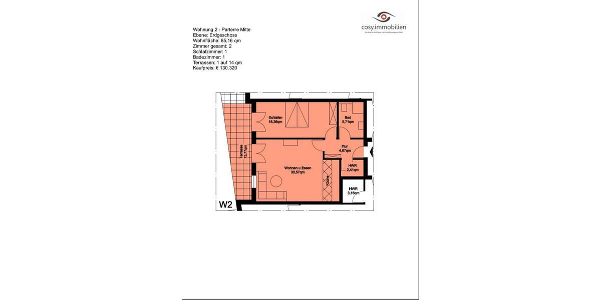 Erdgeschoßwohnung Wallenhorst - 2 Zimmer, 65 m&sup2;, 205.000&euro; | Angebot:27120449