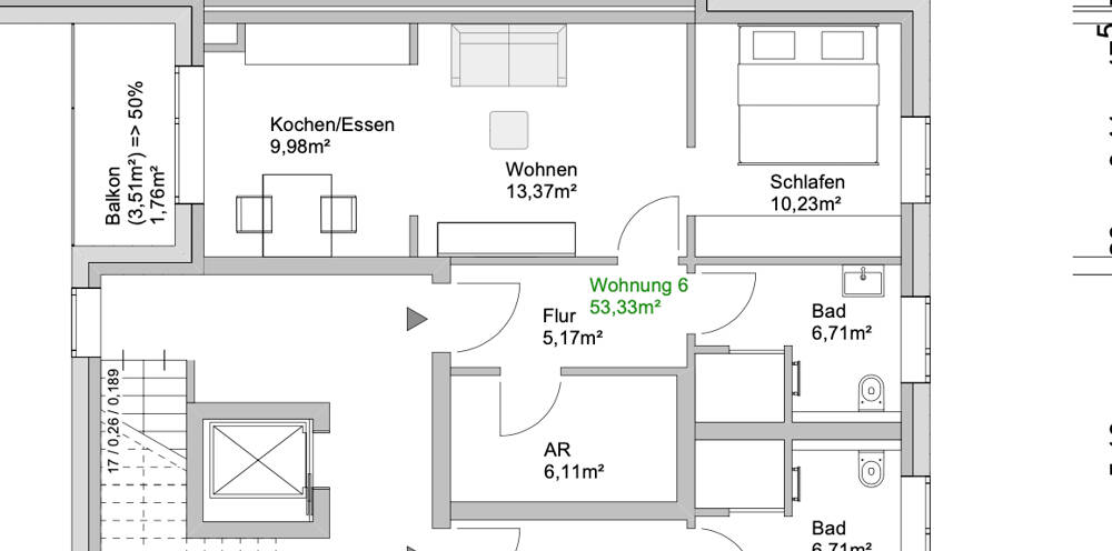 Etagenwohnung Osnabrück Voxtrup - 2 Zimmer, 51 m&sup2;, 227.832&euro; | Angebot:21183940