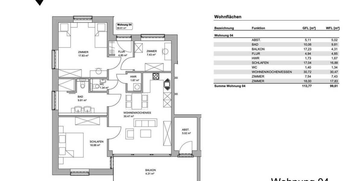 Etagenwohnung Hilter - 4 Zimmer, 100 m&sup2;, 352.000&euro; | Angebot:26037060
