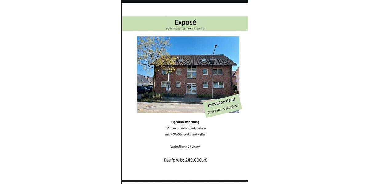 Etagenwohnung Ibbenbüren - 3 Zimmer, 73 m&sup2;, 249.000&euro; | Angebot:23271545